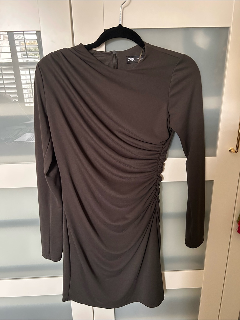 Zara Dark Brown Ruched Mini Dress